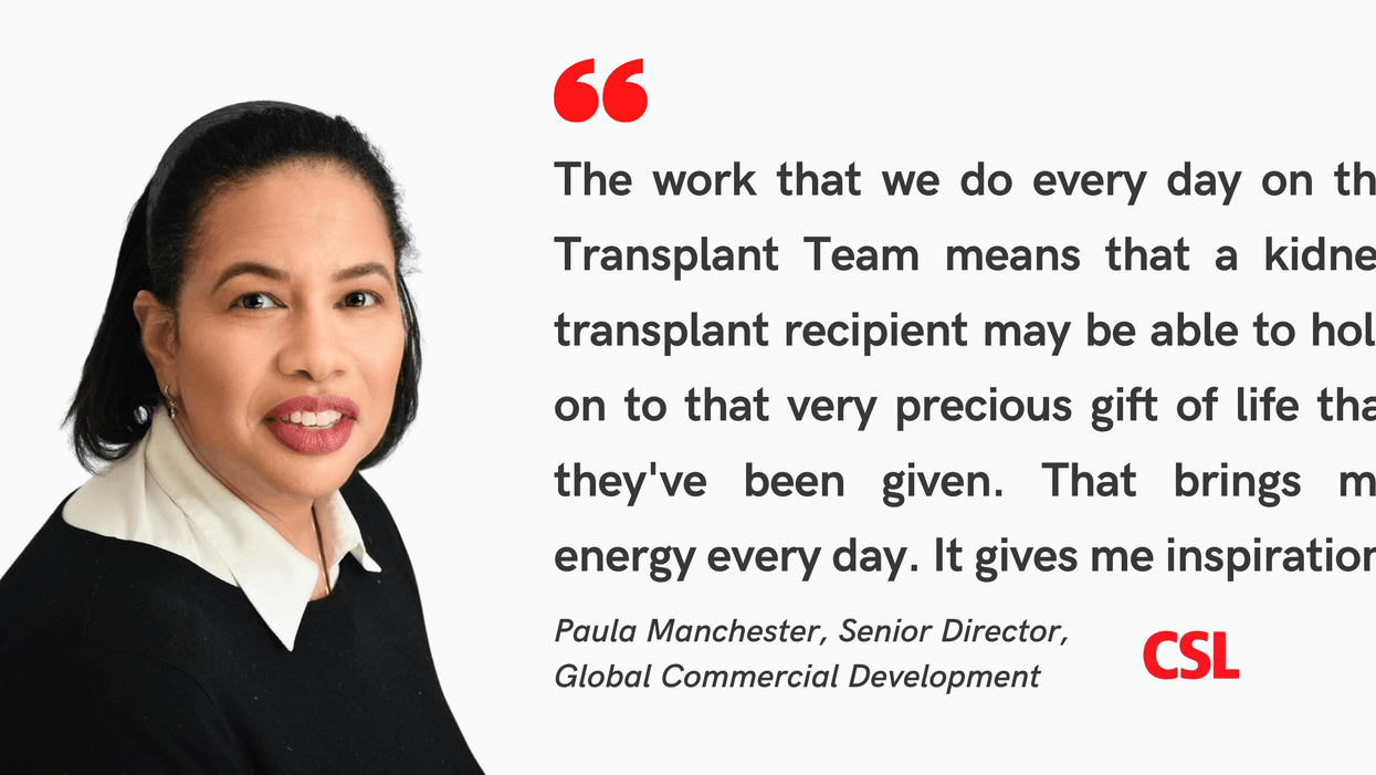 Banner with quote from Paula Manchester, Senior Director, Global Commercial Development