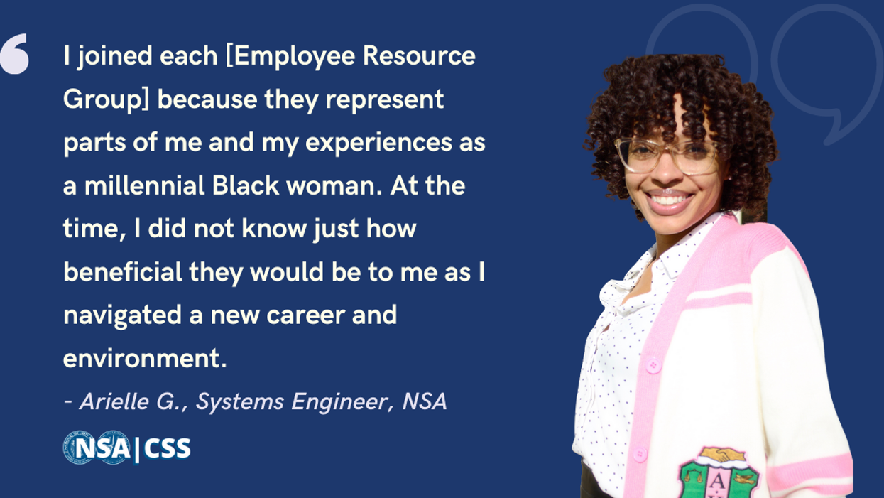 Blog post banner with quote from Arielle G., Systems Engineer at NSA