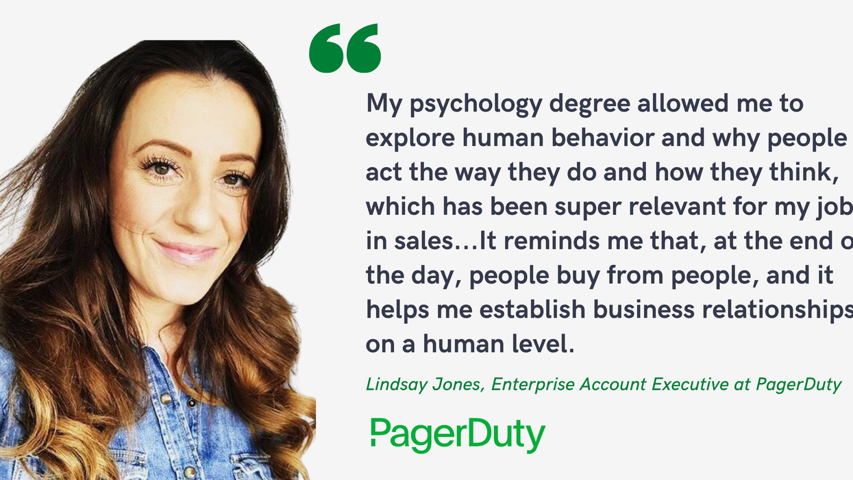 Blog post banner with quote from Lindsay ones, Enterprise Account Executive at PagerDuty