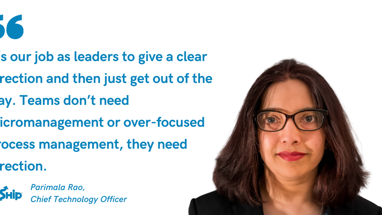 Blog post banner with quote from Parimala Rao, Chief Technology Officer at uShip