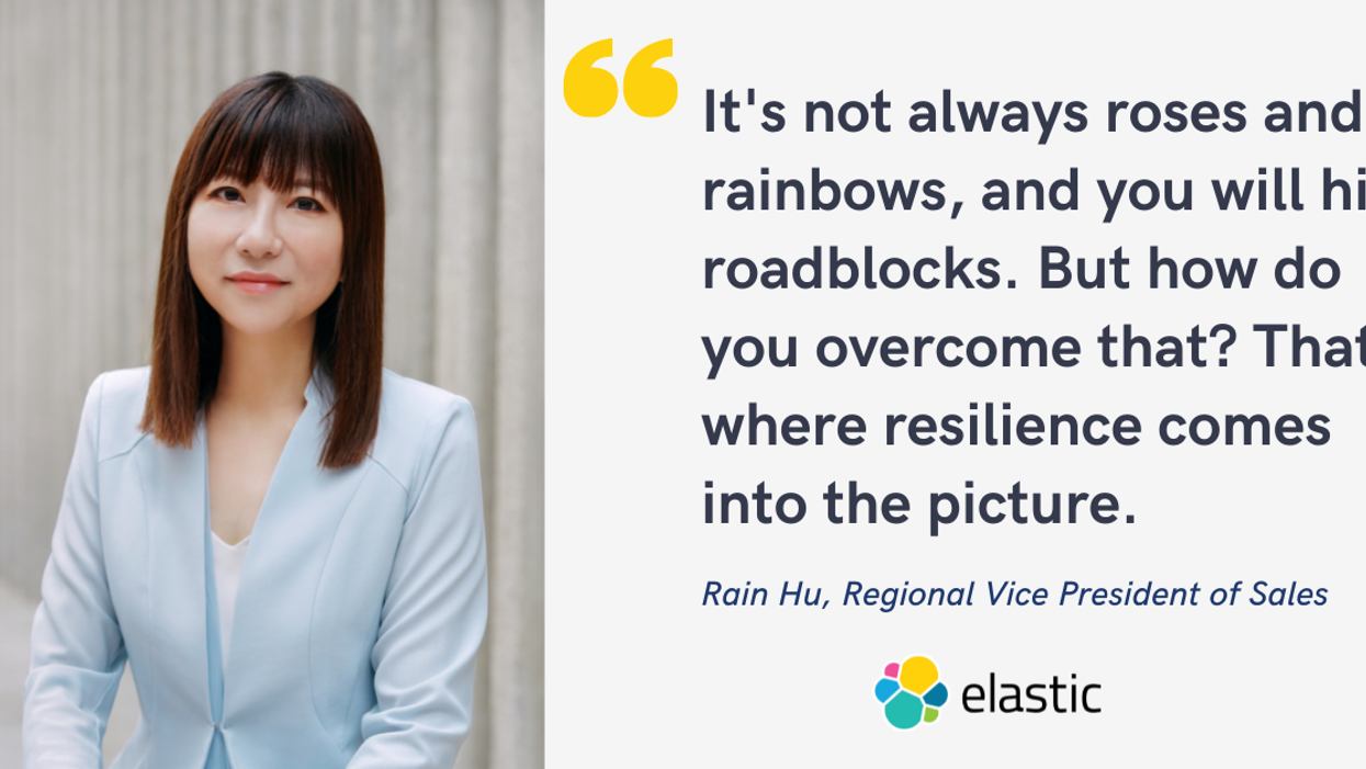 Blog post banner with quote from Rain Hu, Regional Vice President of Sales at Elastic