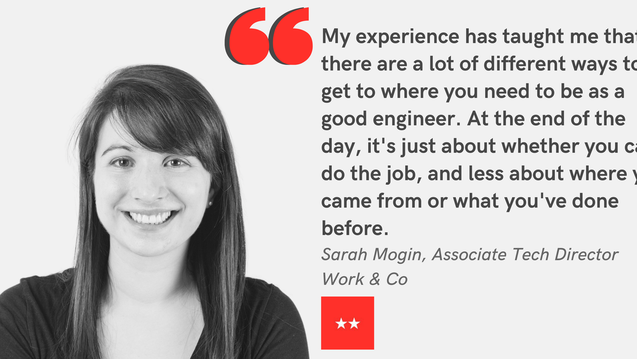Blog post banner with quote from Sarah Mogin, Associate Tech Director of Work & Co