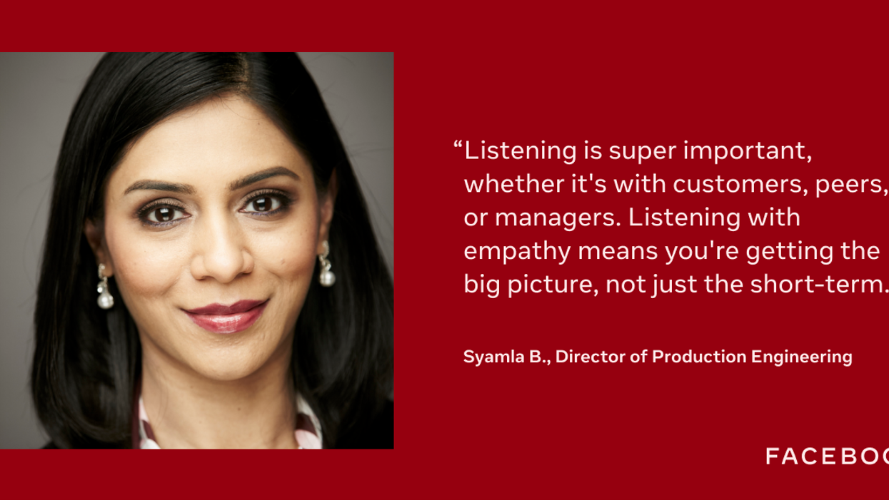 Blog post banner with quote from Syamla B., Director of Production Engineering at Facebook
