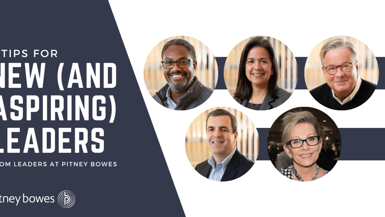 Blog post header featuring 5 leaders from Pitney Bowes