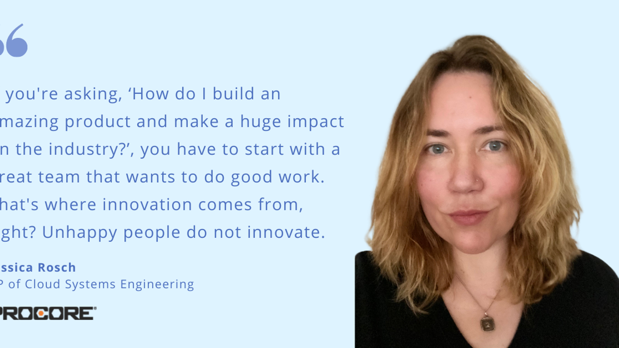 Blog post header image with quote from Jessica Rosch, VP of Cloud Systems Engineering at Procore Technologies