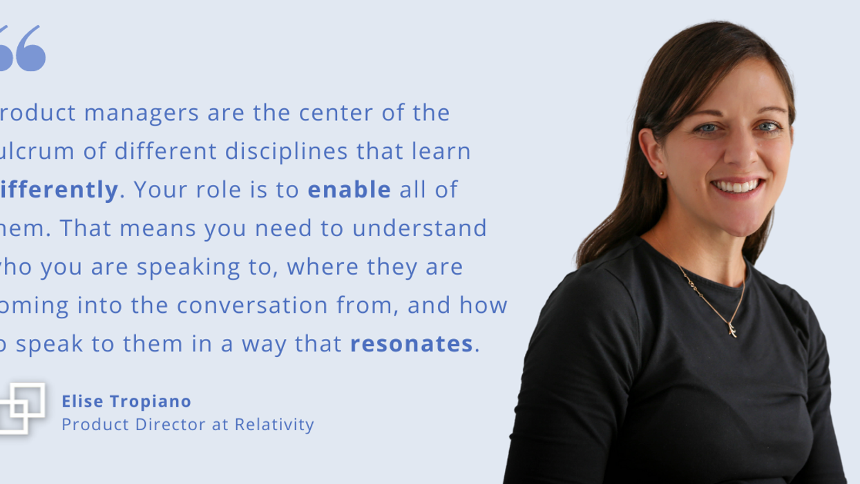 Blog post header with quote from Elise Tropiano, Product Director at Relativity