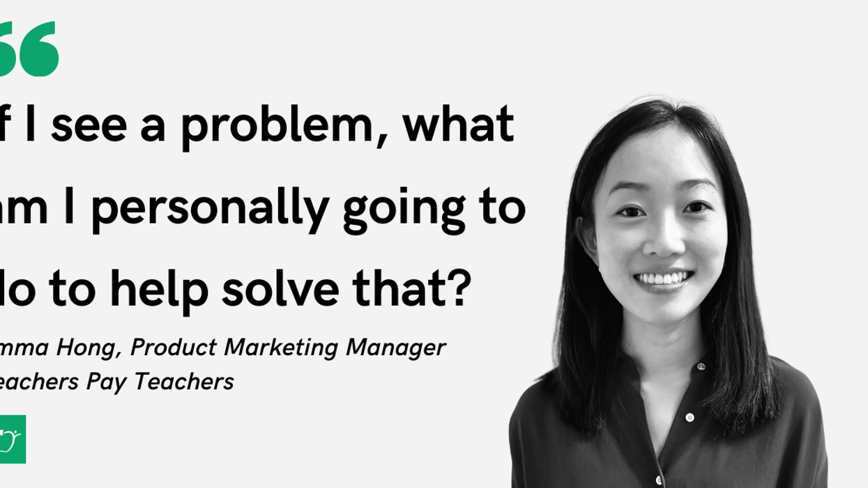 Blog post header with quote from Emma Hong, Product Marketing Manager at Teachers Pay Teachers