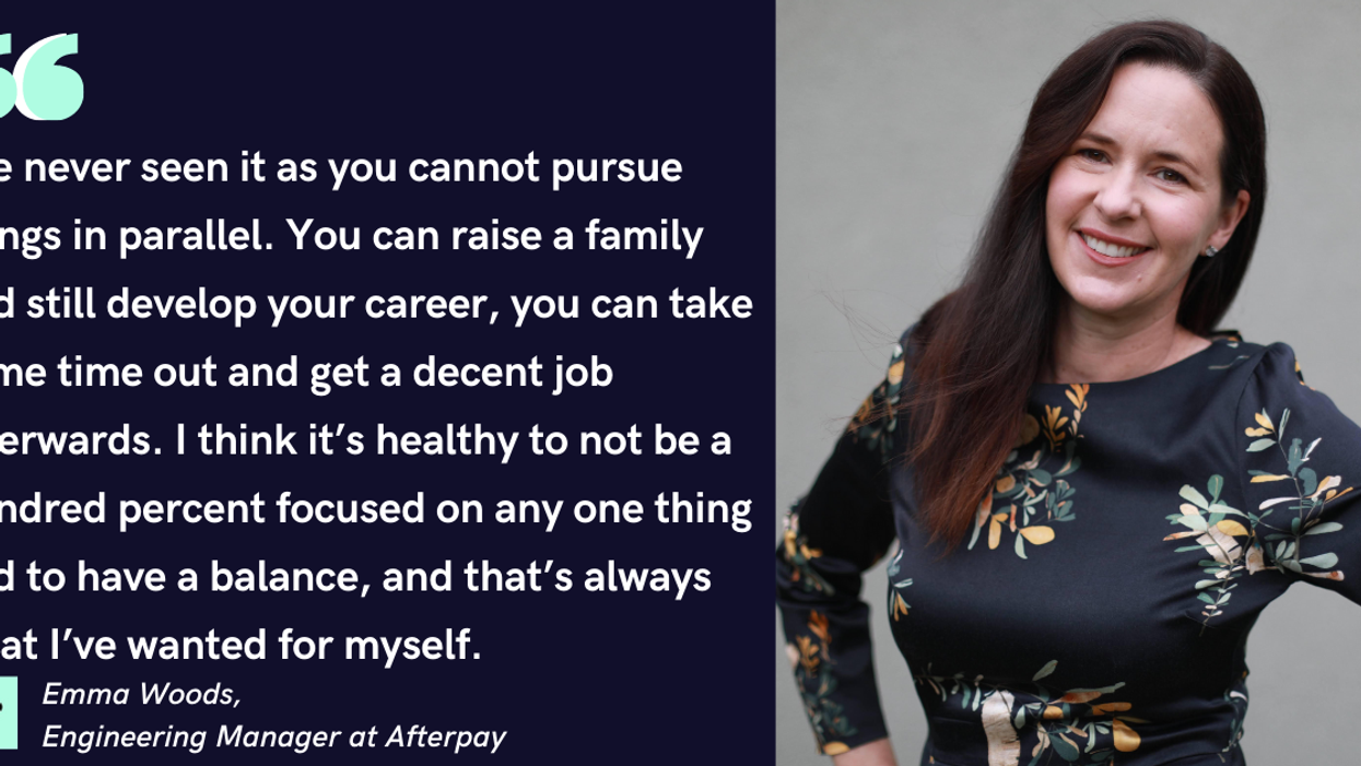 Blog post header with quote from Emma Woods, Engineering Manager at Afterpay