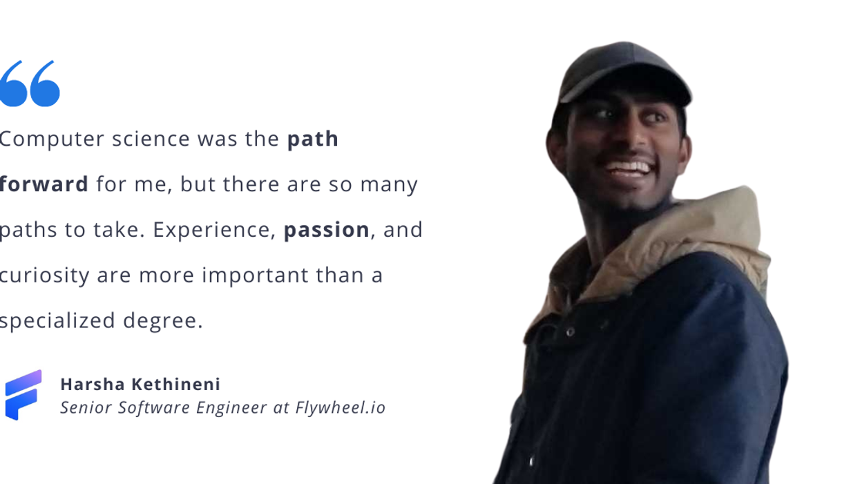Blog post header with quote from Harsha Kethineni, Senior Software Engineer at Flywheel.io