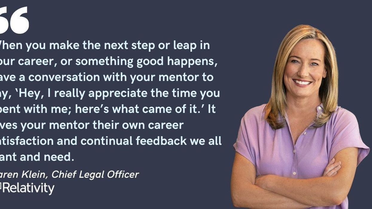 Blog post header with quote from Karen Klein, Chief Legal Officer at Relativity