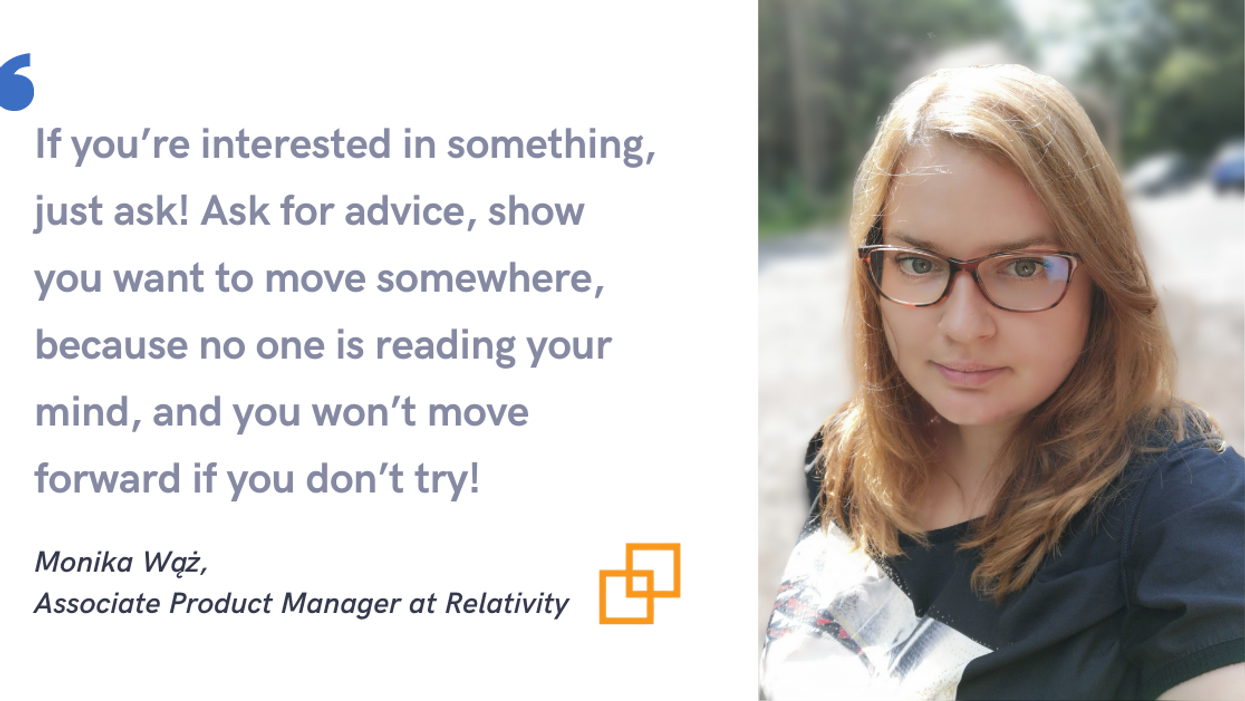 Blog post header with quote from Monika Wax, Associate Product Manager at Relativity