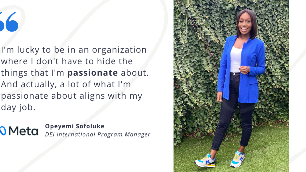 Blog post header with quote from Opeyemi Sofoluke, DEI International Program Manager at Meta