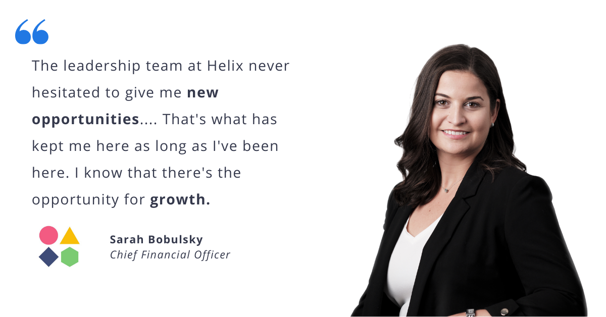Blog post header with quote from Sarah Bobulsky, Chief Financial Officer at Helix