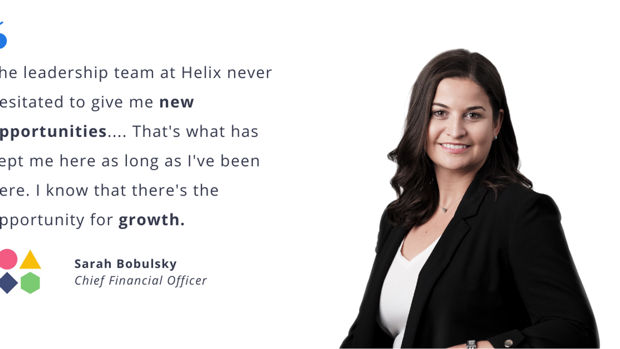Blog post header with quote from Sarah Bobulsky, Chief Financial Officer at Helix