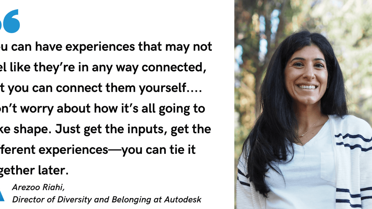 Blog post image with quote from Arezoo Riahi, Director of Diversity and Belonging at Autodesk