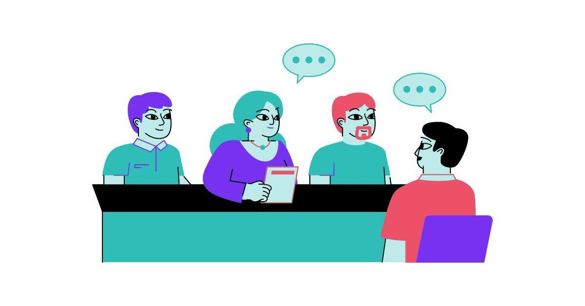 Cartoon image of an inclusive interview hiring panel