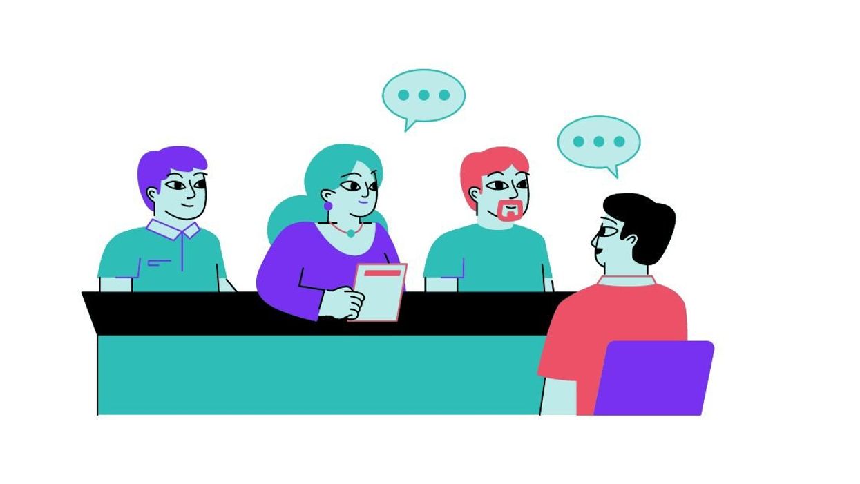 Cartoon image of an inclusive interview hiring panel
