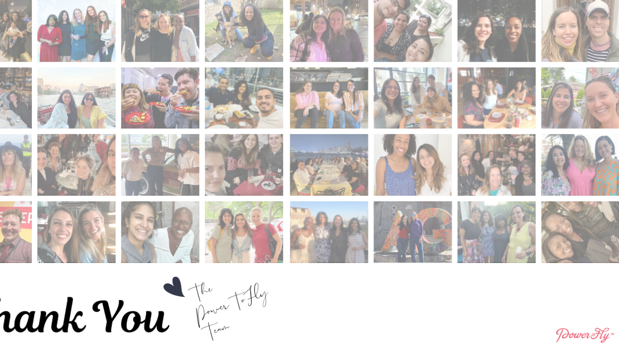 Collage of photo of members of the PowerToFly team with the words "Thank you," and a heart with the words "The PowerToFly Team"