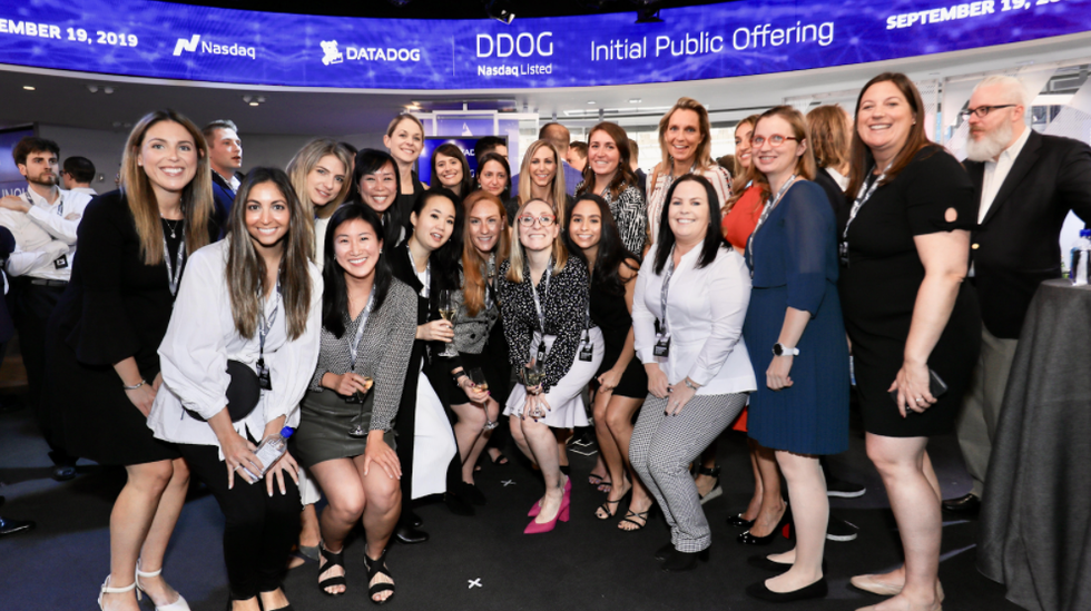 \u200bPicture of female leaders and employees at Datadog's IPO in 2019