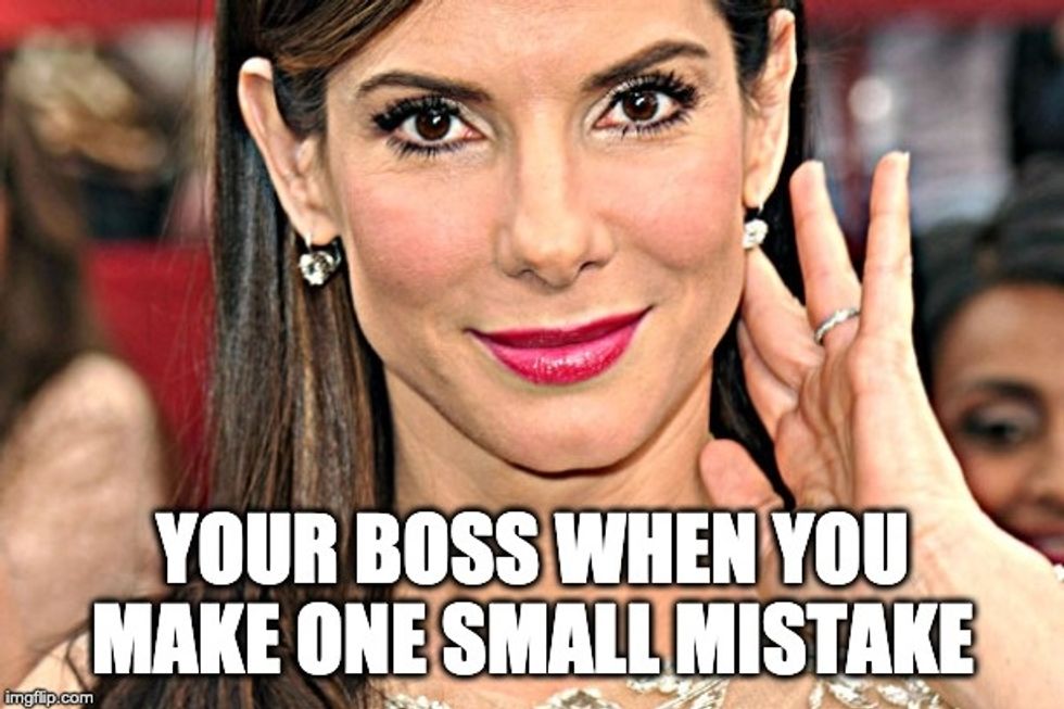 YOUR BOSS WHEN YOU MAKE ONE SMALL MISTAKE boss meme, Sandra Bullock unblinking